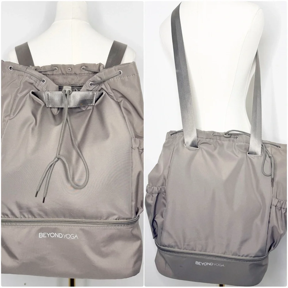 Beyond Yoga Gray Drawstring Backpack Yoga Gym Travel Bag